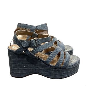 Lucky Brand Carlisha Raffia Desert Sage Sculpted Platform Wedge Sandals Size 7.5